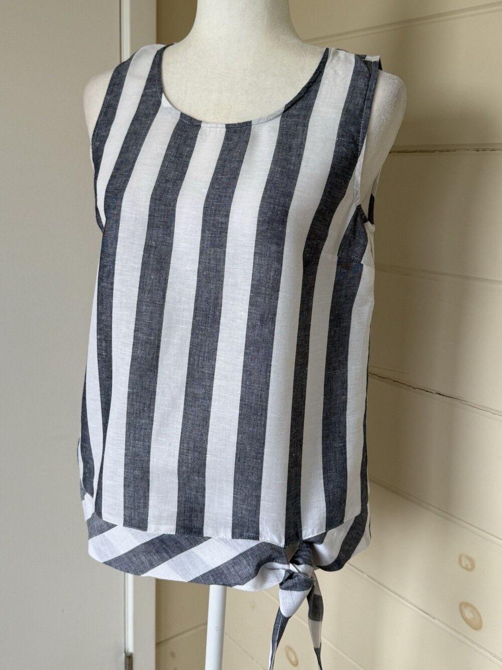 J.CREW Tie Front Peplum Tank Top Gray Stripe Sz 4 Coastal Nautical Minimalist